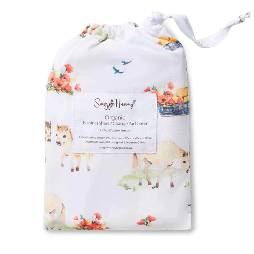 SNUGGLE HUNNY ORGANIC FITTED BASSINET SHEET / CHANGE PAD COVER - PONY PALS