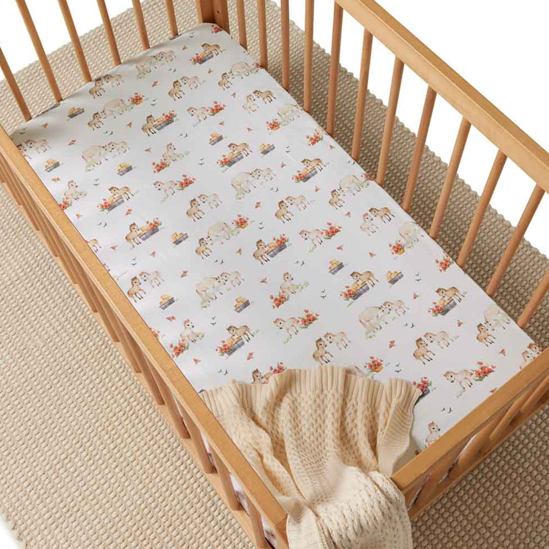 SNUGGLE HUNNY ORGANIC FITTED COT SHEET - PONY PALS