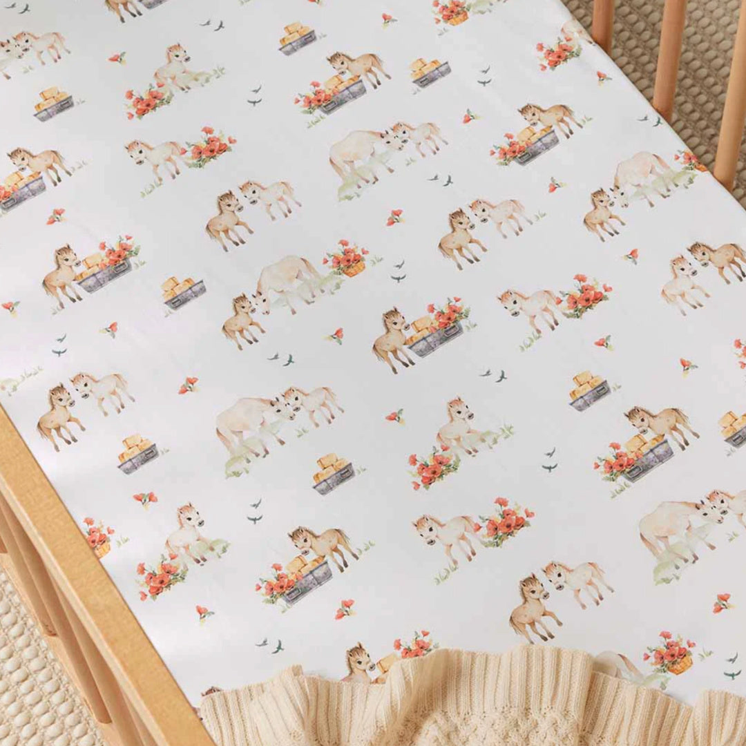 SNUGGLE HUNNY ORGANIC FITTED COT SHEET - PONY PALS