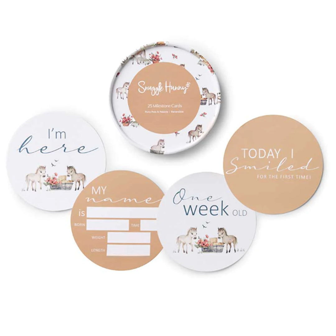 SNUGGLE HUNNY REVERSIBLE MILESTONE CARDS - PONY PALS & PEBBLE