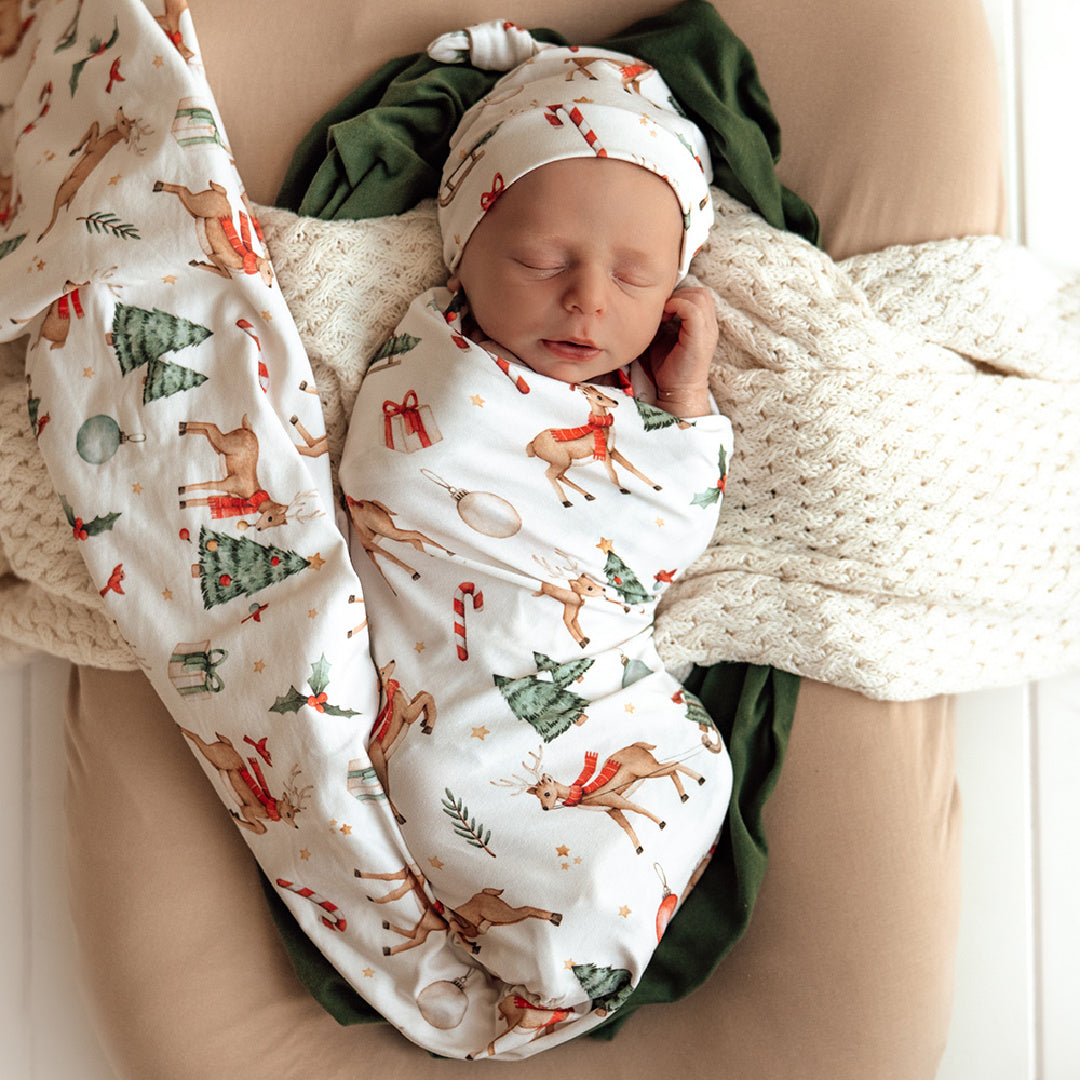 SNUGGLE HUNNY ORGANIC JERSEY WRAP AND BEANIE SET + MILESTONE CARD - PRANCER & FRIENDS