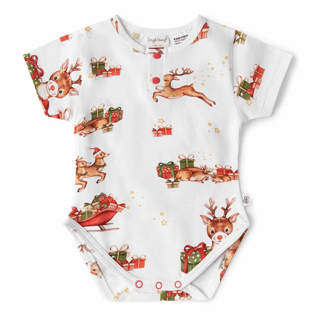 SNUGGLE HUNNY ORGANIC SHORT SLEEVE BODYSUIT - REINDEER