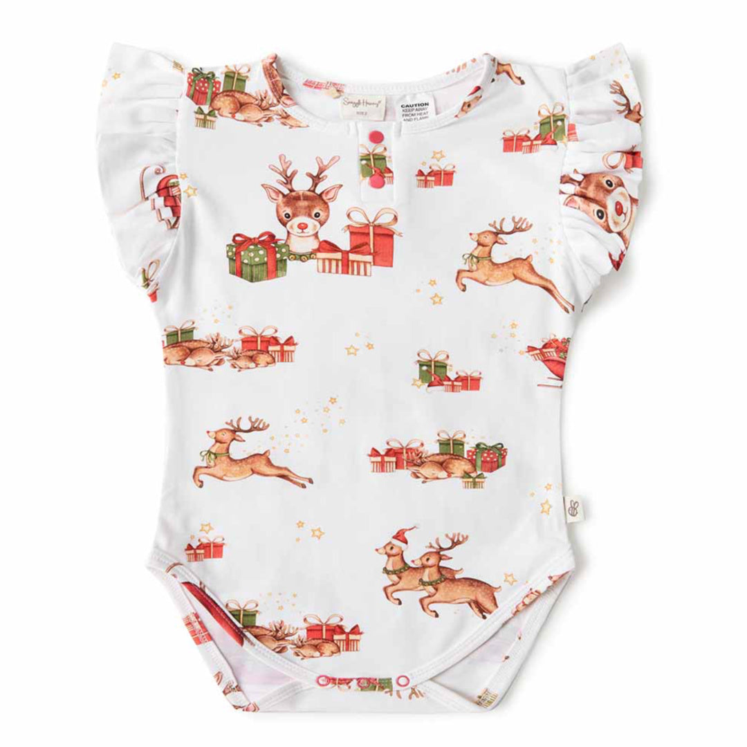 SNUGGLE HUNNY ORGANIC SHORT SLEEVE BODYSUIT WITH FRILL - REINDEER