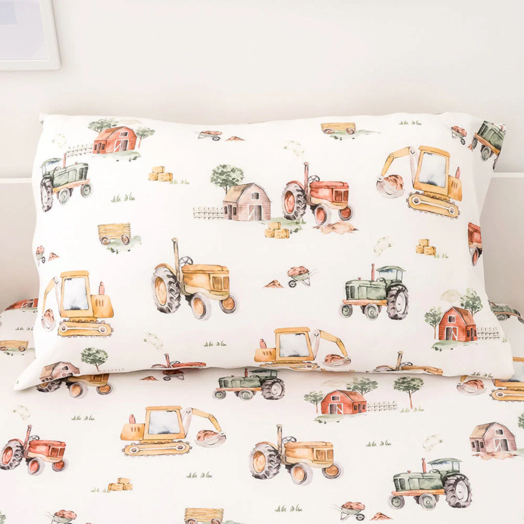 SNUGGLE HUNNY ORGANIC COTTON STANDARD PILLOWCASE - DIGGERS & TRACTORS