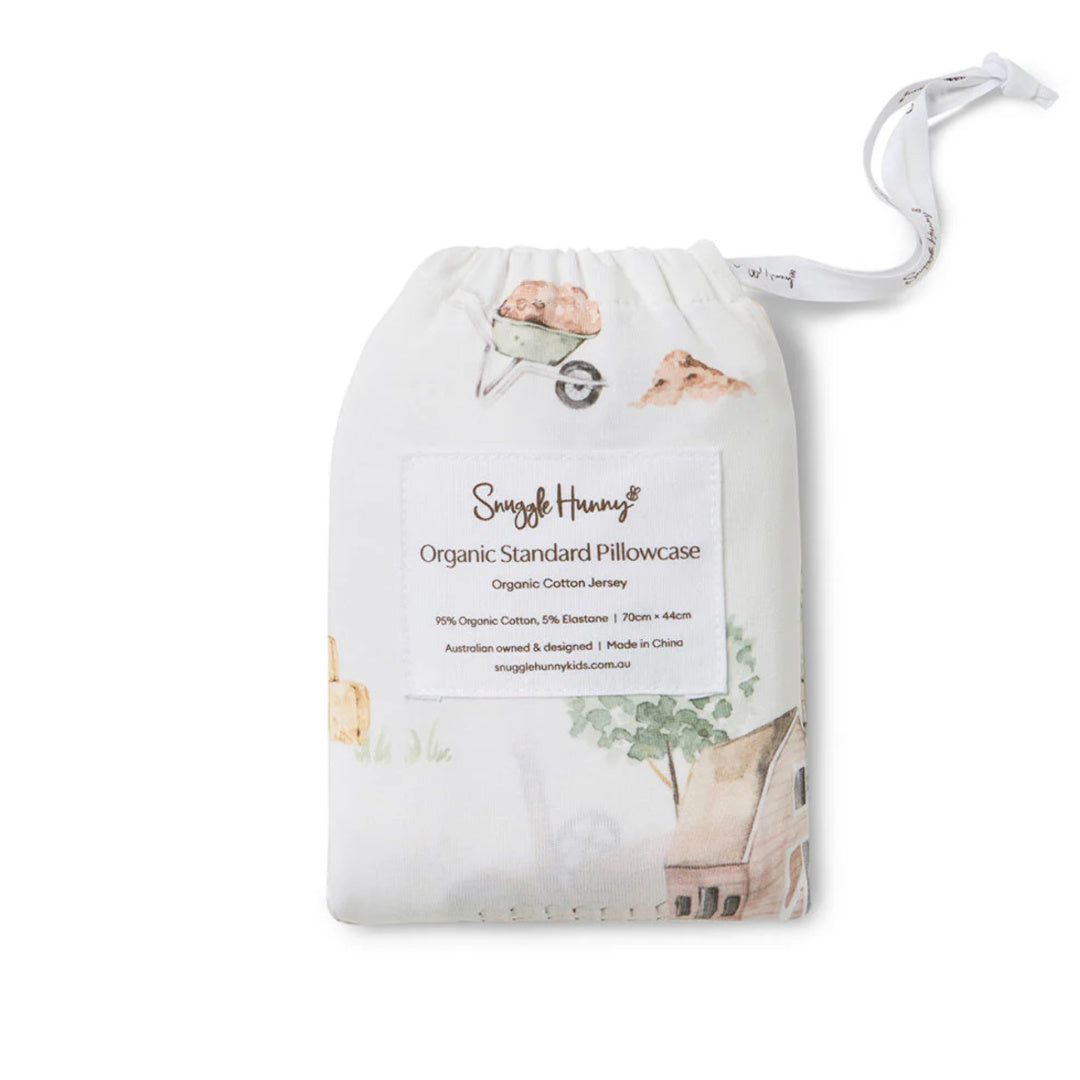 SNUGGLE HUNNY ORGANIC COTTON STANDARD PILLOWCASE - DIGGERS &amp; TRACTORS