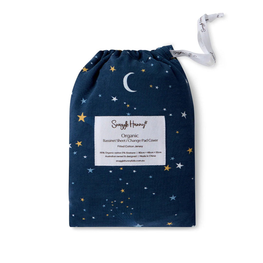 SNUGGLE HUNNY ORGANIC FITTED BASSINET SHEET / CHANGE PAD COVER - STARRY NIGHT