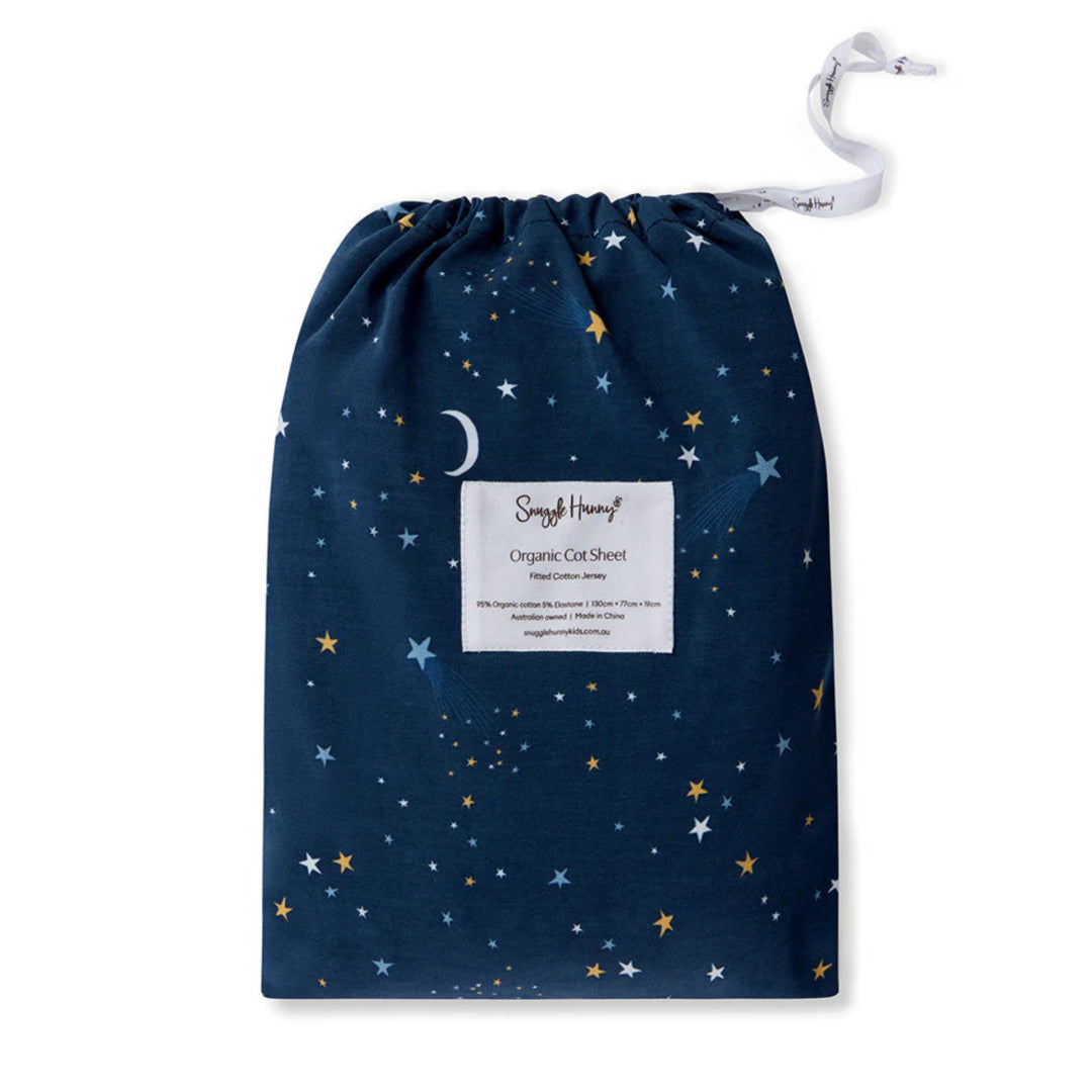 SNUGGLE HUNNY ORGANIC FITTED COT SHEET - STARRY NIGHT