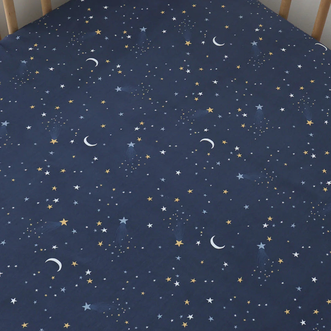 SNUGGLE HUNNY ORGANIC FITTED COT SHEET - STARRY NIGHT