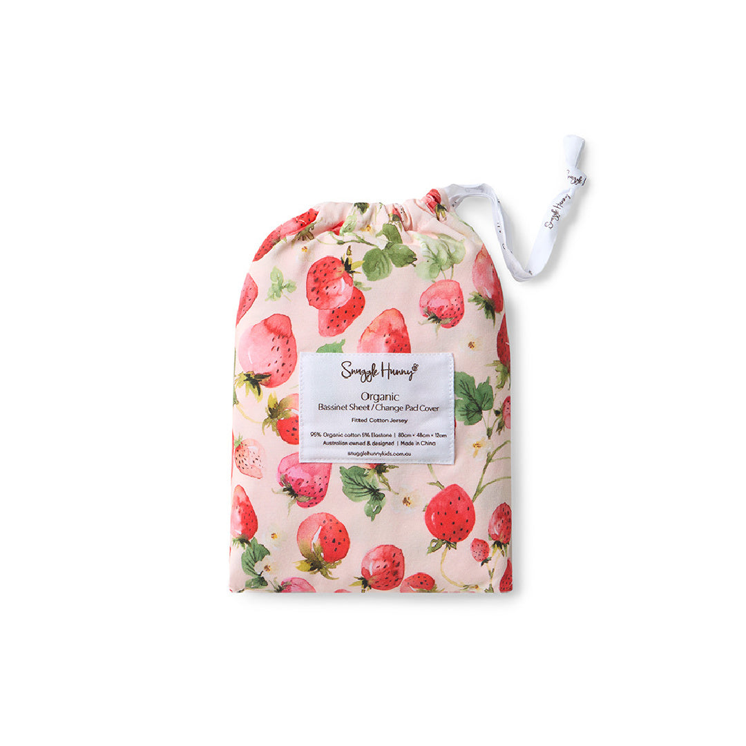 SNUGGLE HUNNY ORGANIC FITTED BASSINET SHEET / CHANGE PAD COVER - STRAWBERRY