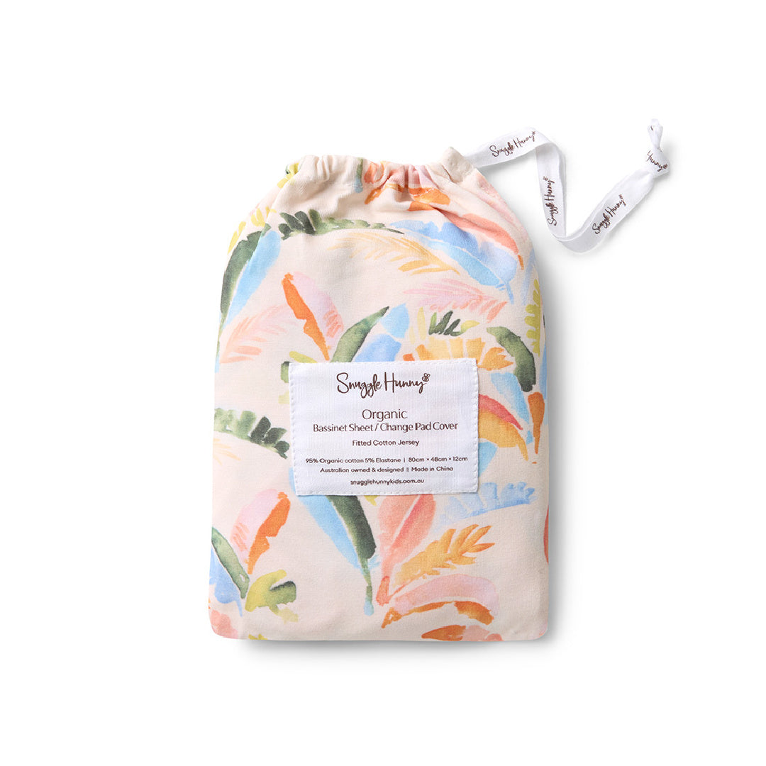 SNUGGLE HUNNY ORGANIC FITTED BASSINET SHEET / CHANGE PAD COVER - SUMMER PALM