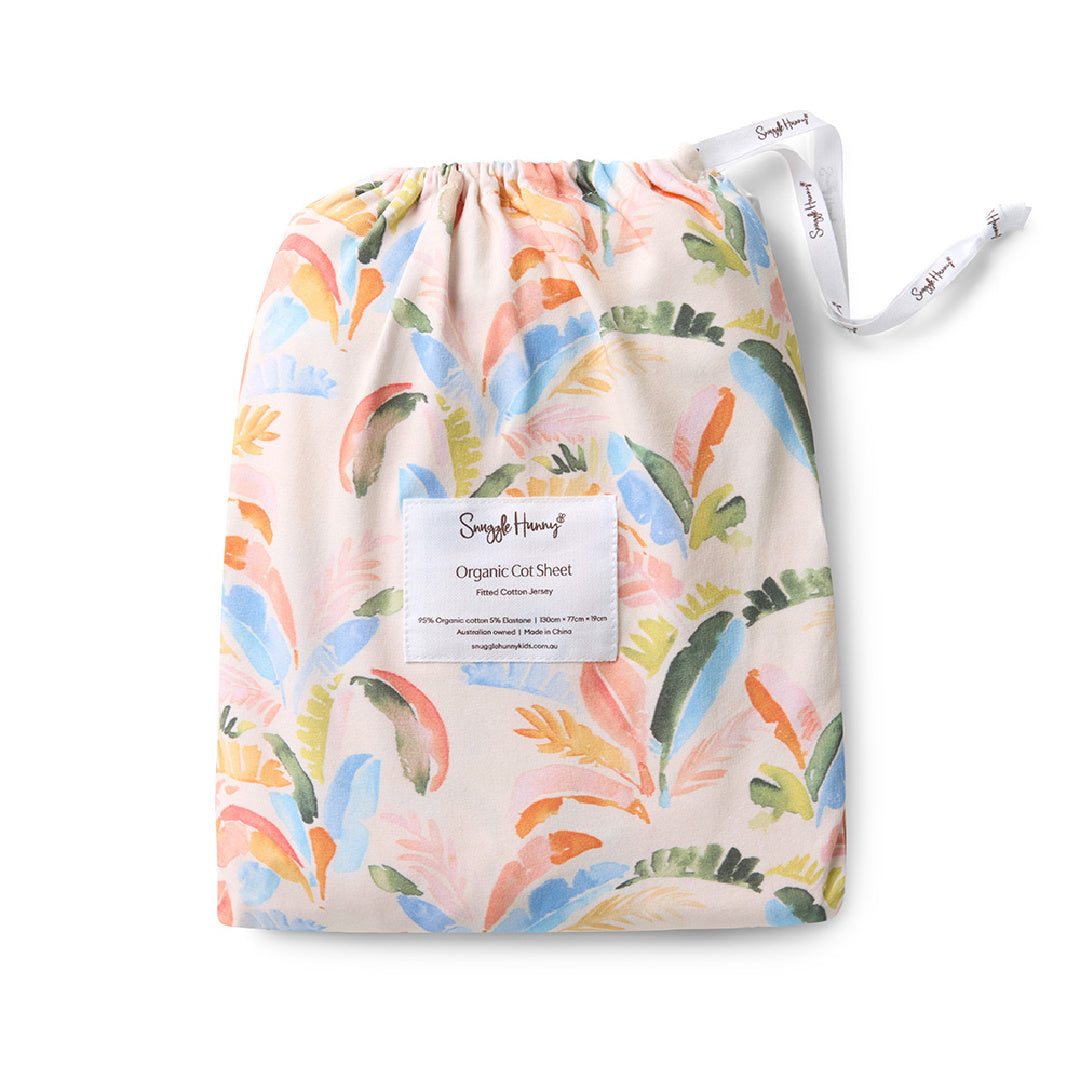 SNUGGLE HUNNY ORGANIC FITTED COT SHEET - SUMMER PALM
