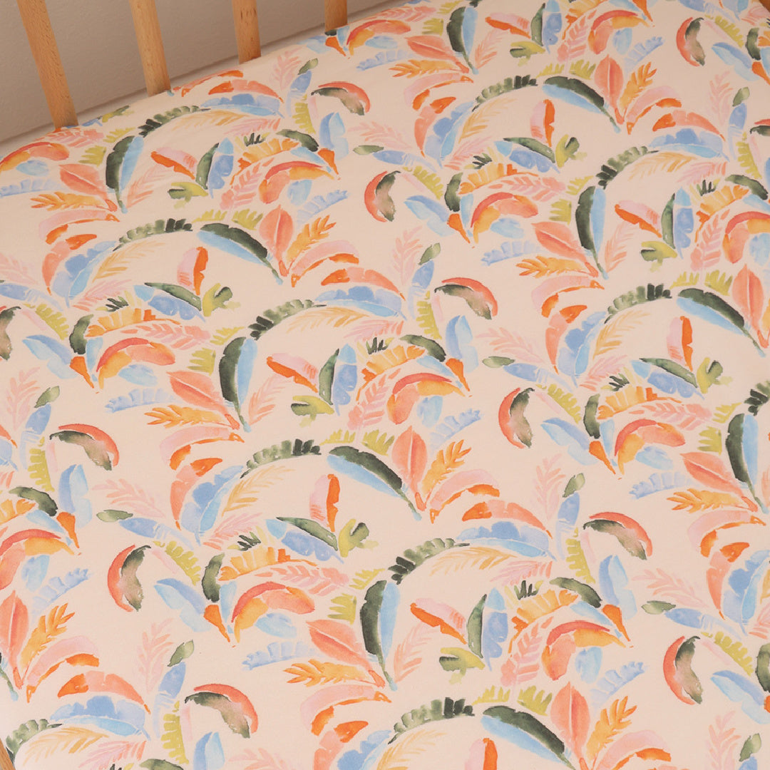 SNUGGLE HUNNY ORGANIC FITTED COT SHEET - SUMMER PALM