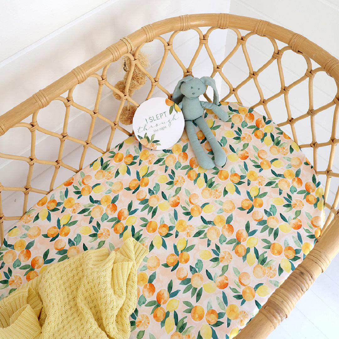SNUGGLE HUNNY ORGANIC FITTED BASSINET SHEET / CHANGE PAD COVER - SUNNY CITRUS
