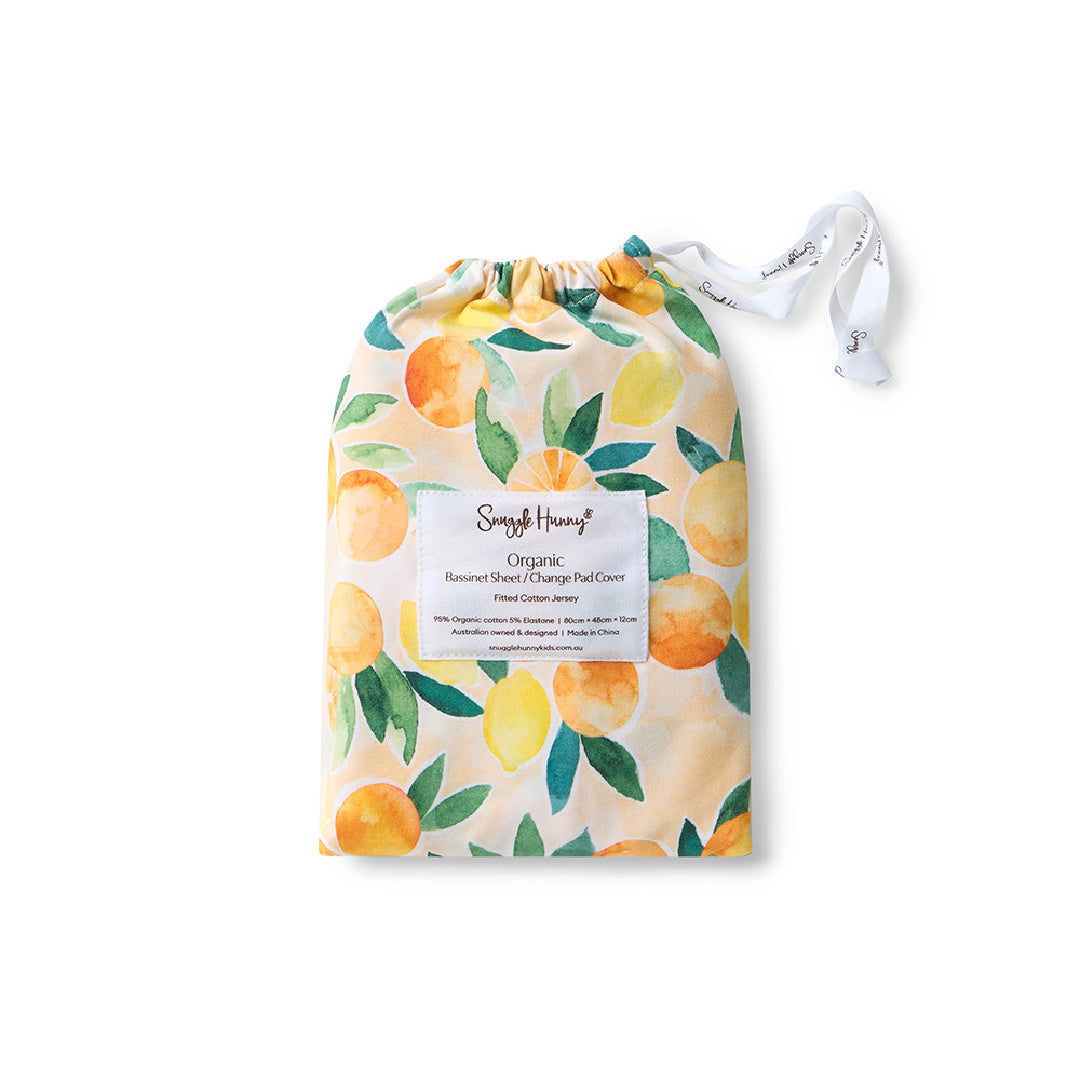 SNUGGLE HUNNY ORGANIC FITTED BASSINET SHEET / CHANGE PAD COVER - SUNNY CITRUS