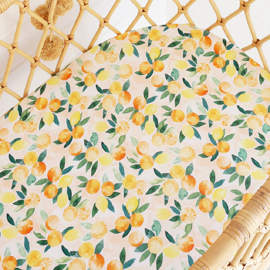 SNUGGLE HUNNY ORGANIC FITTED BASSINET SHEET / CHANGE PAD COVER - SUNNY CITRUS