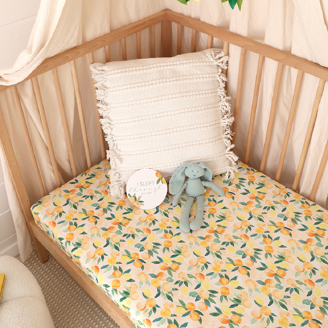 SNUGGLE HUNNY ORGANIC FITTED COT SHEET - SUNNY CITRUS