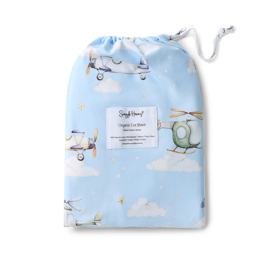 SNUGGLE HUNNY ORGANIC FITTED COT SHEET - TAKING FLIGHT