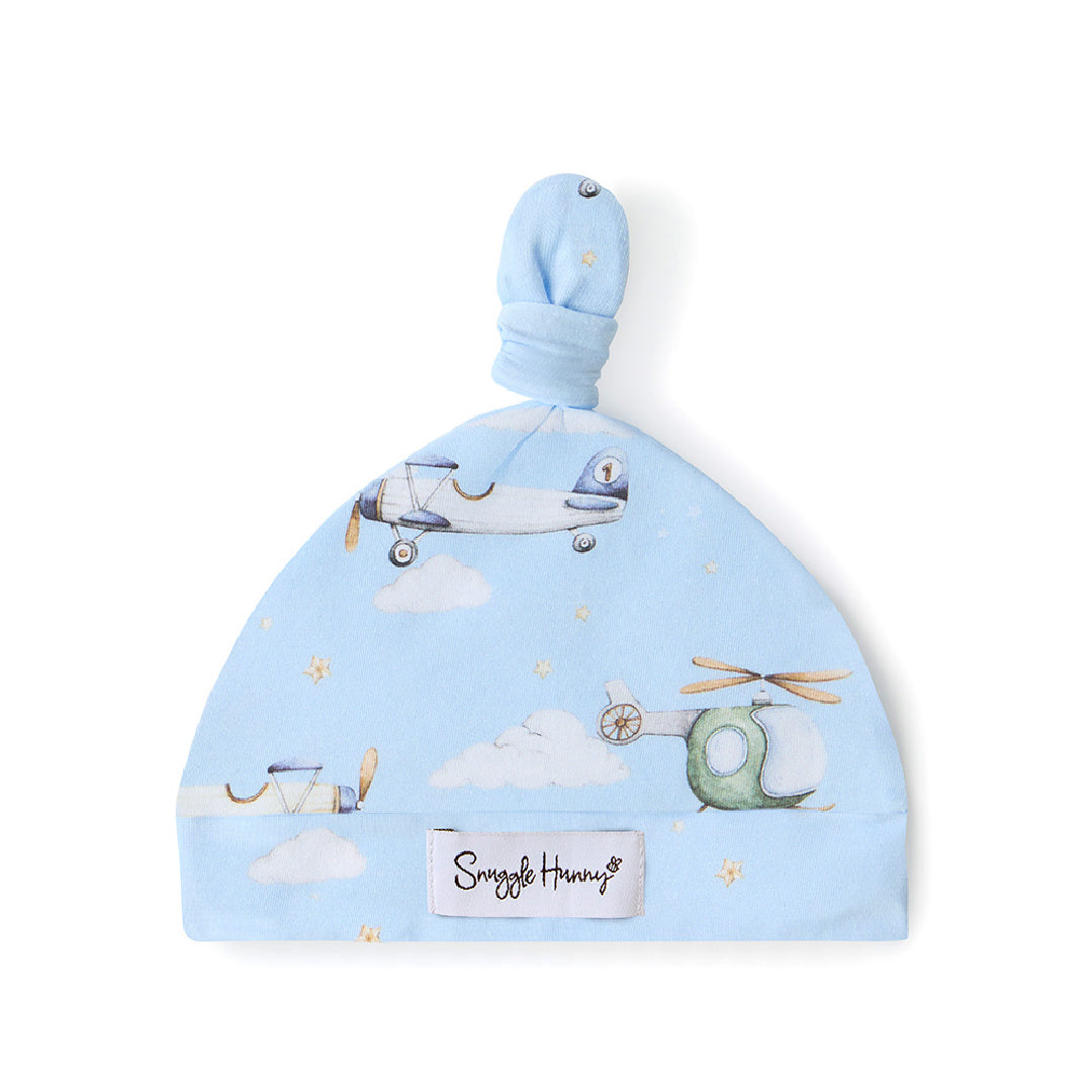 SNUGGLE HUNNY ORGANIC KNOTTED BEANIE - TAKING FLIGHT