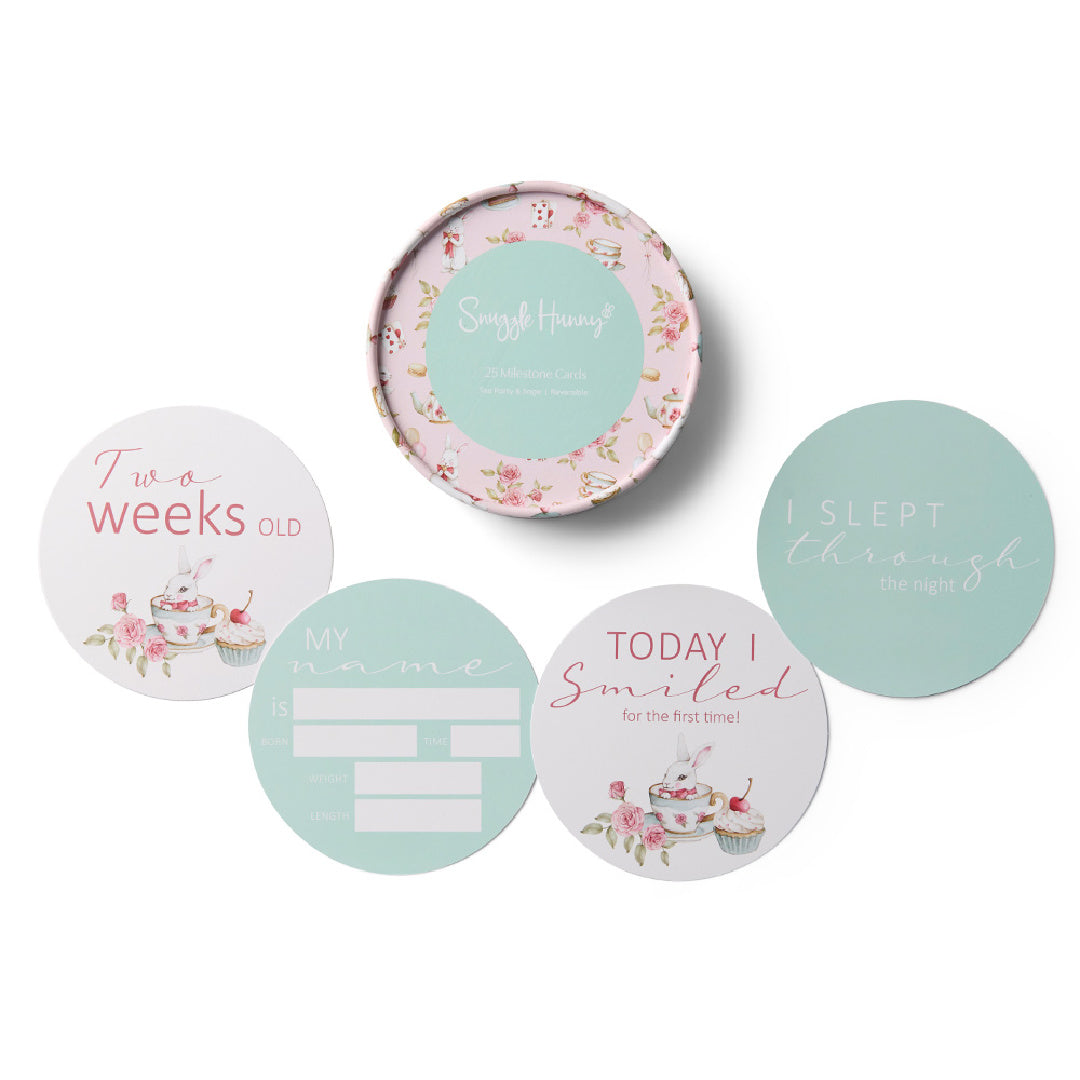 SNUGGLE HUNNY REVERSIBLE MILESTONE CARDS - TEA PARTY &amp; SAGE
