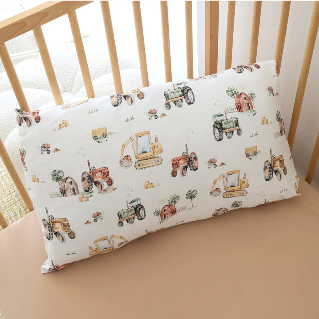 SNUGGLE HUNNY ORGANIC COTTON TODDLER PILLOWCASE - DIGGERS &amp; TRACTORS