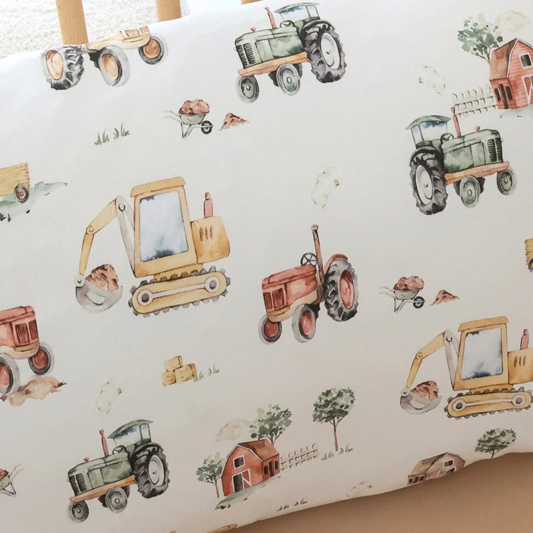 SNUGGLE HUNNY ORGANIC COTTON TODDLER PILLOWCASE - DIGGERS &amp; TRACTORS
