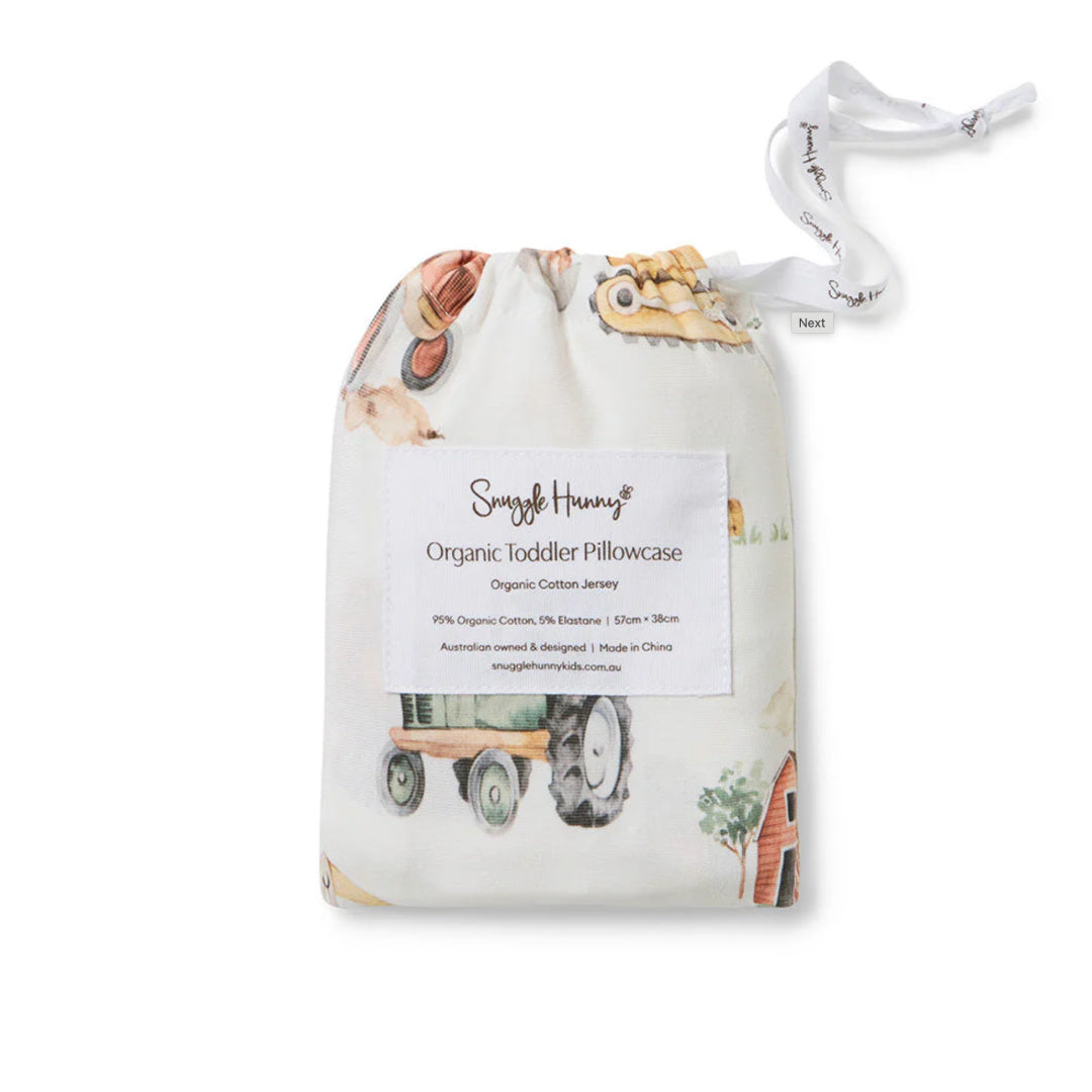 SNUGGLE HUNNY ORGANIC COTTON TODDLER PILLOWCASE - DIGGERS &amp; TRACTORS