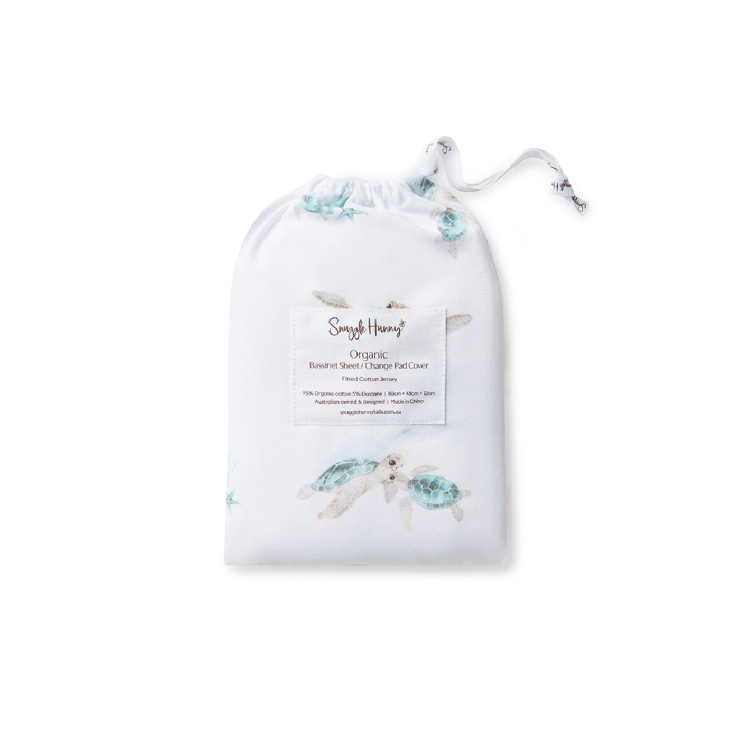 SNUGGLE HUNNY ORGANIC FITTED BASSINET SHEET / CHANGE PAD COVER - TURTLE