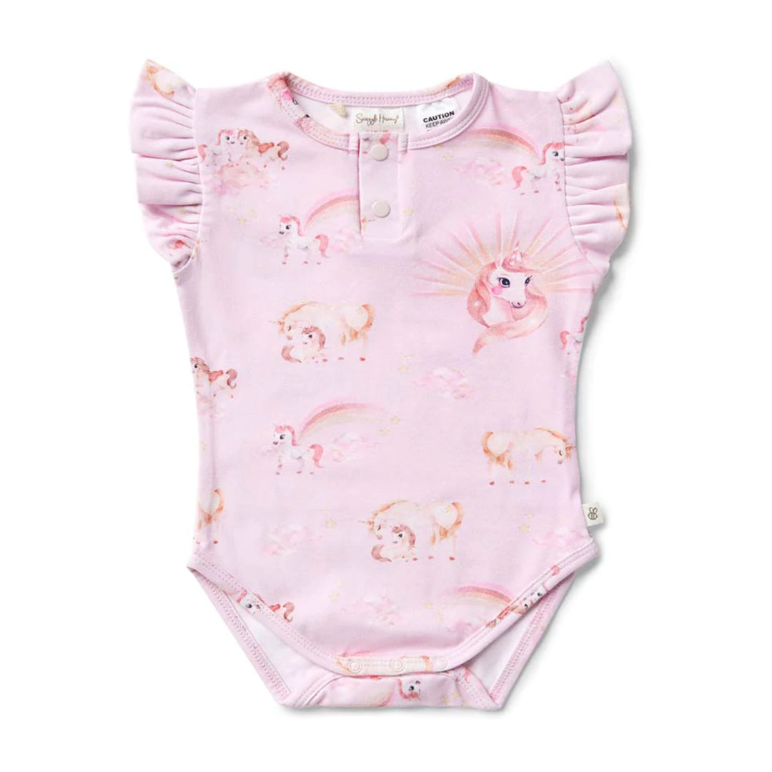SNUGGLE HUNNY ORGANIC SHORT SLEEVE BODYSUIT WITH FRILL - UNICORN