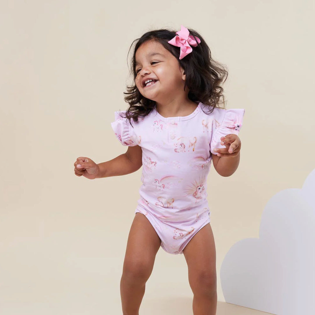 SNUGGLE HUNNY ORGANIC SHORT SLEEVE BODYSUIT WITH FRILL - UNICORN