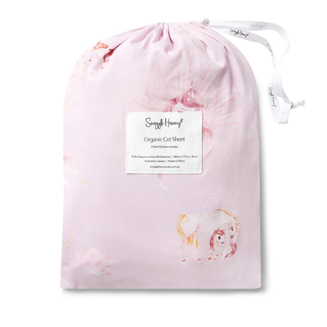 SNUGGLE HUNNY ORGANIC FITTED COT SHEET - UNICORN