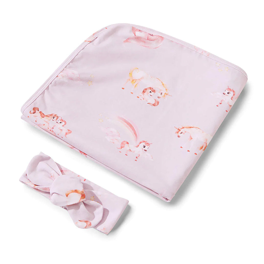 SNUGGLE HUNNY ORGANIC JERSEY WRAP AND TOPKNOT SET - UNICORN