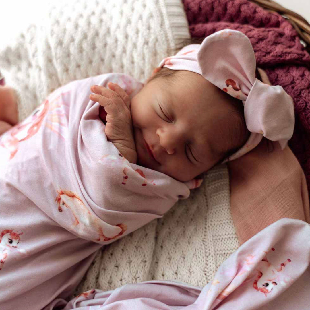 SNUGGLE HUNNY ORGANIC JERSEY WRAP AND TOPKNOT SET - UNICORN