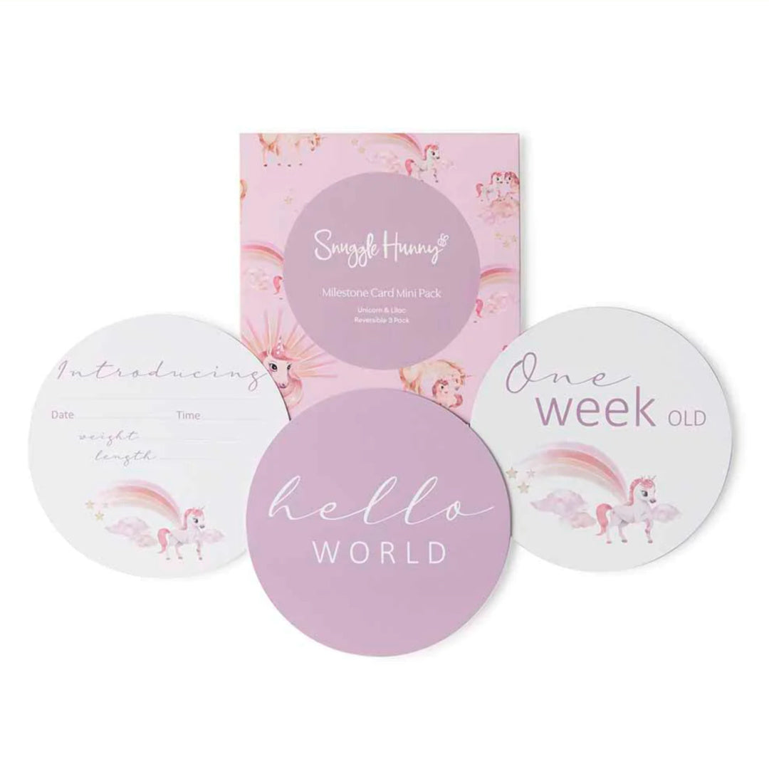 SNUGGLE HUNNY REVERSIBLE MILESTONE CARDS - UNICORN &amp; LILAC  3 PACK