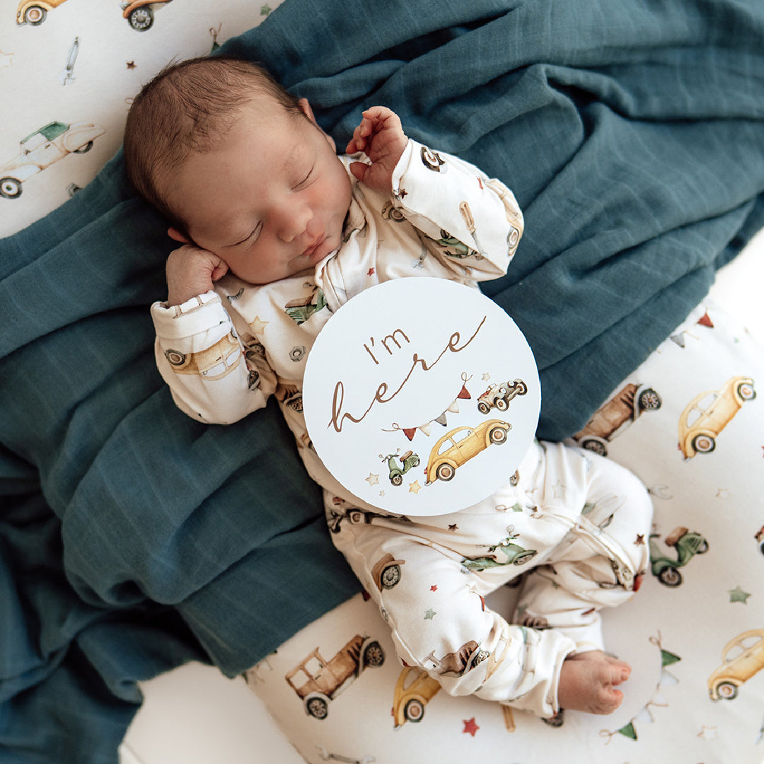 SNUGGLE HUNNY REVERSIBLE MILESTONE CARDS - VINTAGE CARS