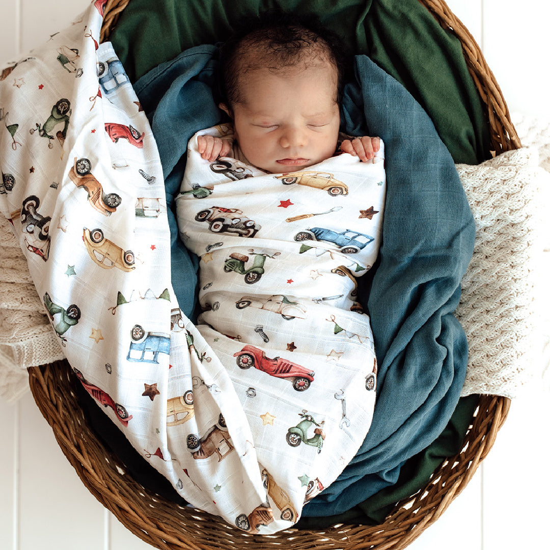 SNUGGLE HUNNY ORGANIC MUSLIN WRAP - VINTAGE CARS