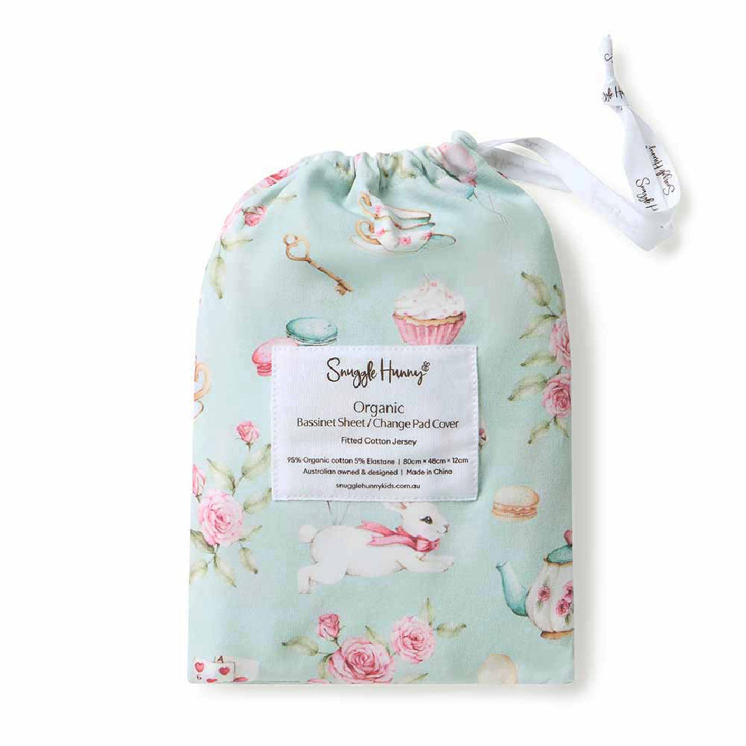 SNUGGLE HUNNY ORGANIC FITTED BASSINET SHEET / CHANGE PAD COVER - WHITE RABBIT