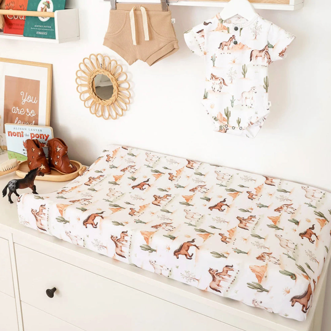 Snuggle Hunny Wild Horses Organic Bassinet Sheet / Change Pad Cover