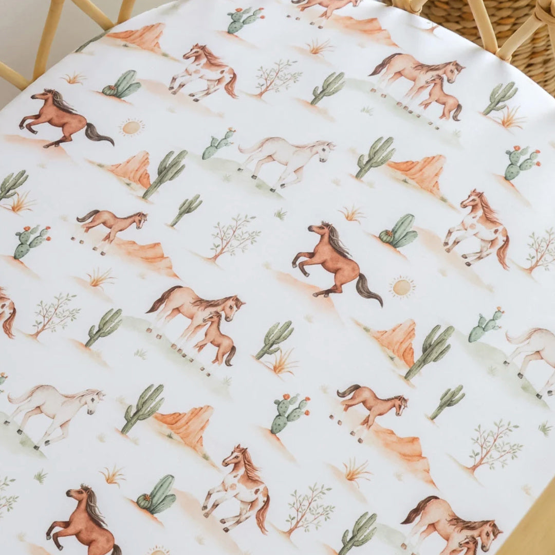 Snuggle Hunny Wild Horses Organic Bassinet Sheet / Change Pad Cover