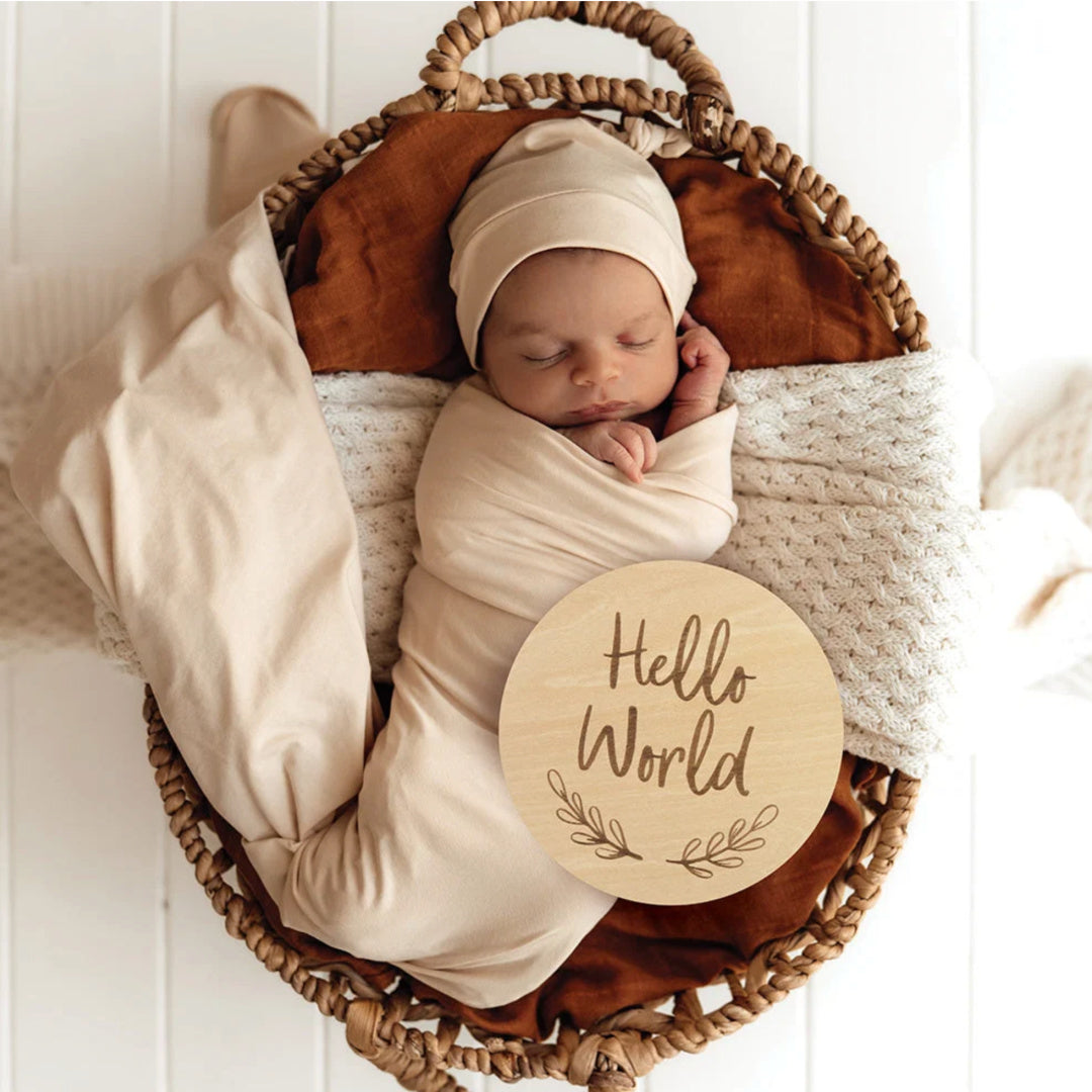 Snuggle Hunny Hello World Large Wooden Milestone Card