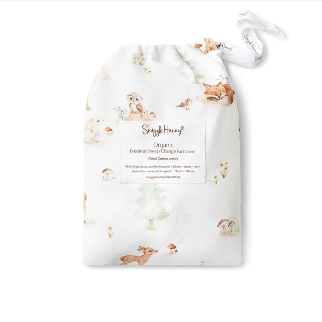 SNUGGLE HUNNY ORGANIC FITTED BASSINET SHEET / CHANGE PAD COVER - WOODLAND TALES