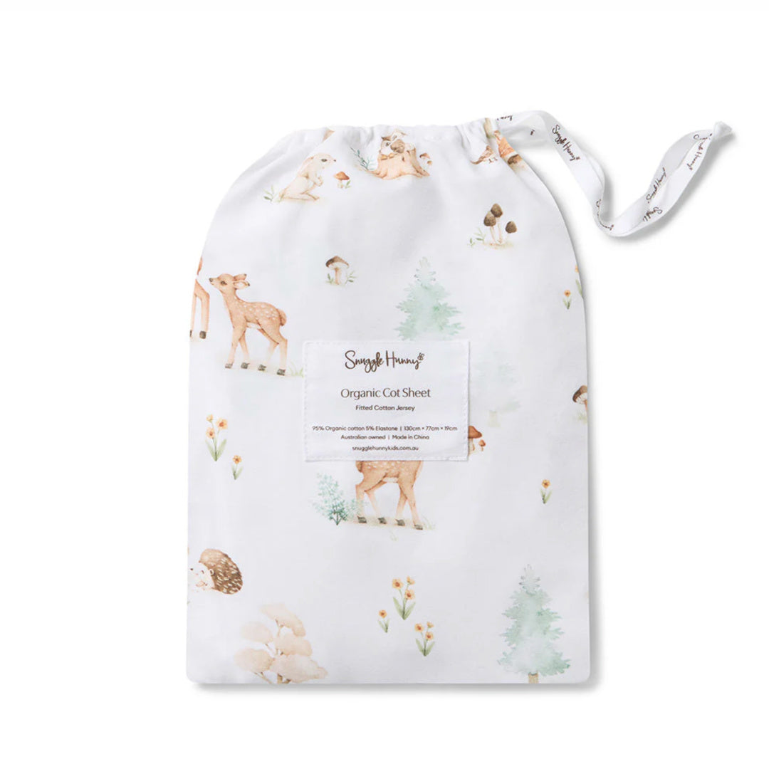 SNUGGLE HUNNY ORGANIC FITTED COT SHEET - WOODLAND TALES