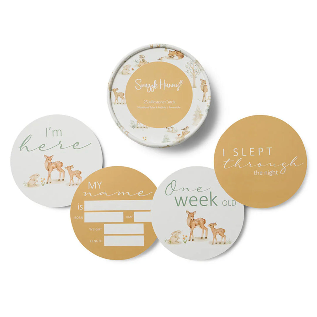 SNUGGLE HUNNY REVERSIBLE MILESTONE CARDS - WOODLAND TALES &amp; PEBBLE