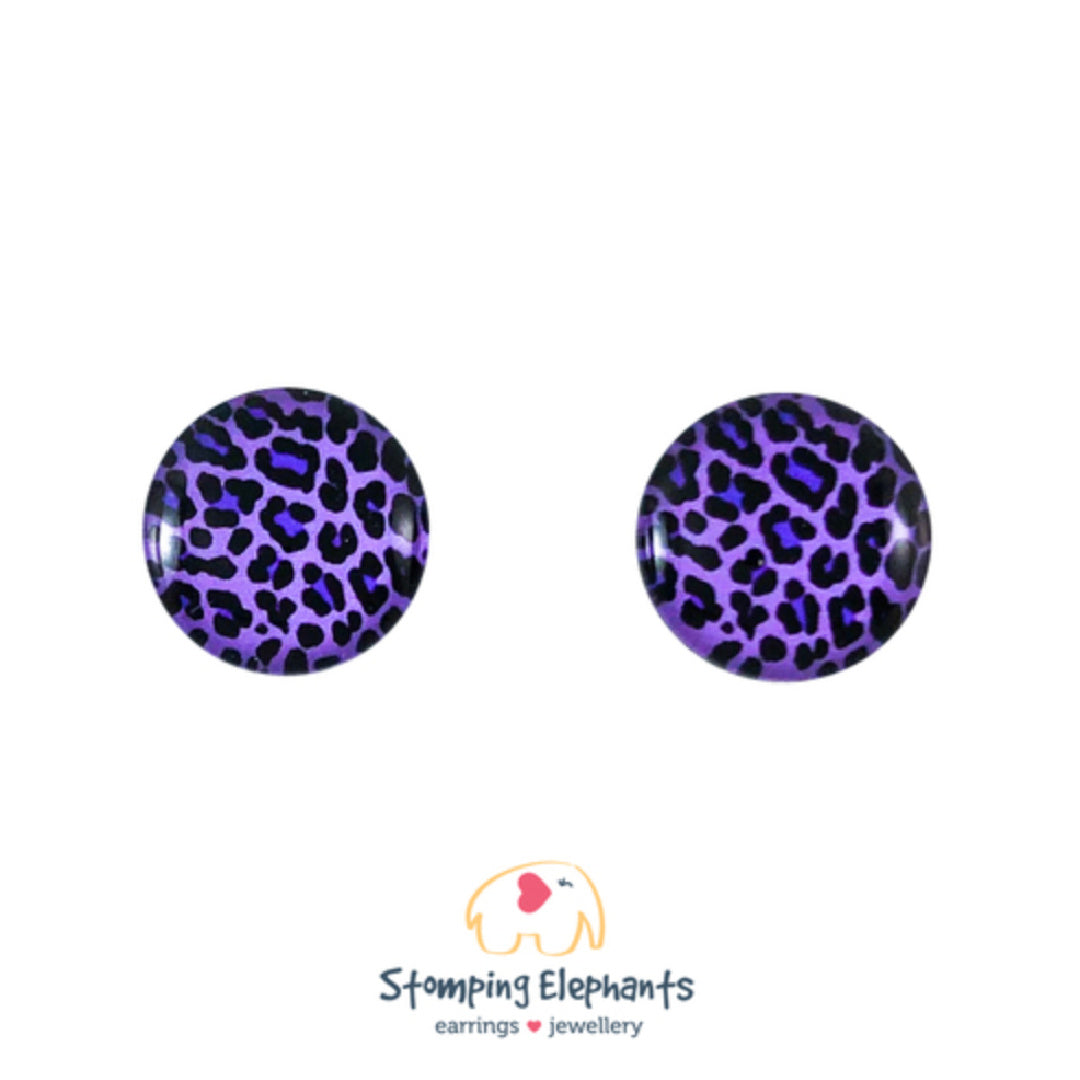 STOMPING ELEPHANTS PURPLE LEOPARD EARRINGS (MEDIUM)