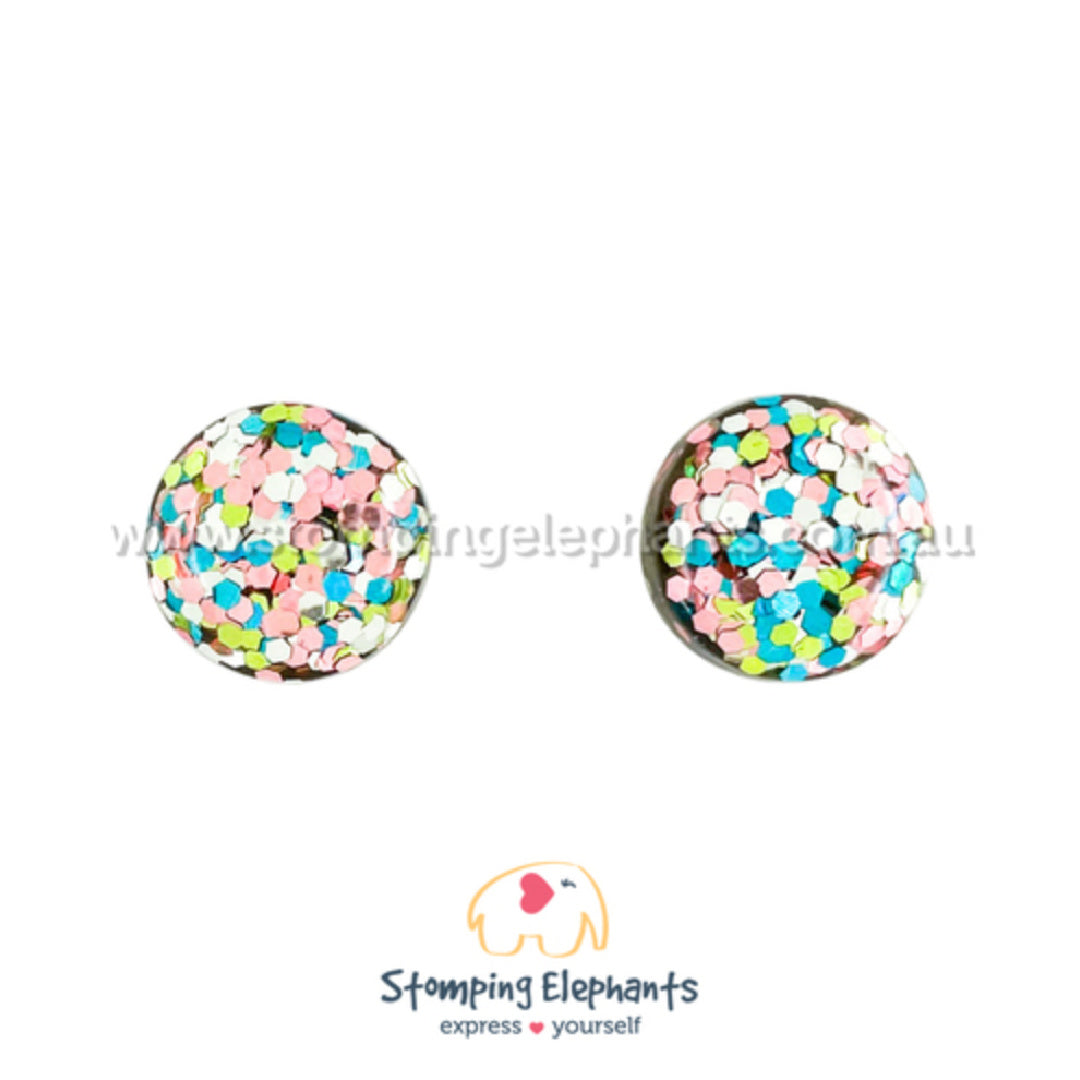 STOMPING ELEPHANTS PASTAL PARTY DOME EARRINGS (MEDIUM)