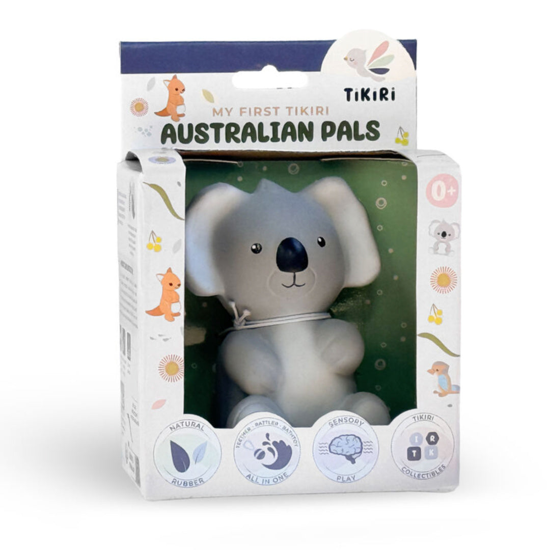 TIKIRI RUBBER TEETHER RATTLE &amp; BATH TOY AUSTRALIAN ANIMAL - KOALA (BOXED)