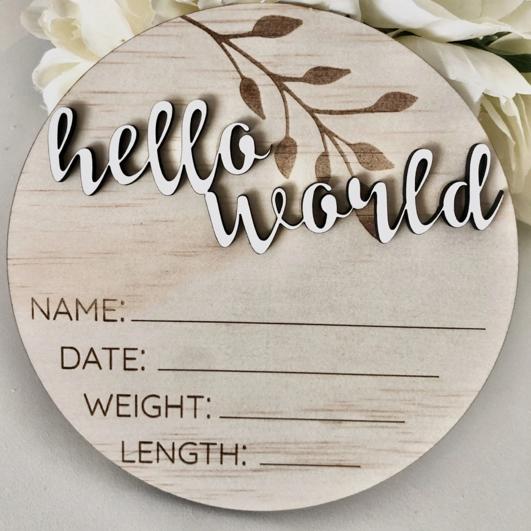 TIMBER TINKERS HELLO WORLD CLASSIC BIRTH ANNOUNCEMENT DISC