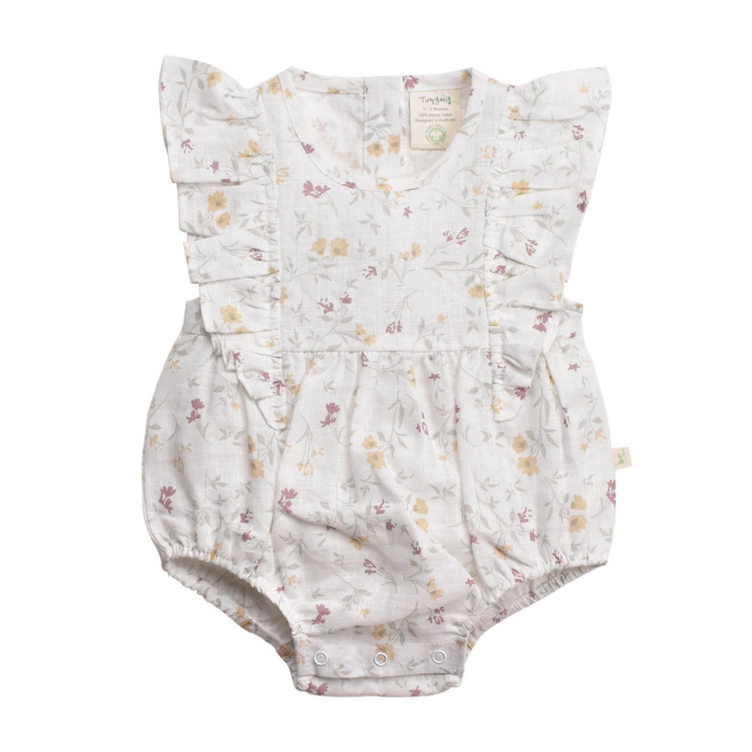 TINY TWIG LINEN RUFFLE ROMPER - SPRING FLORAL