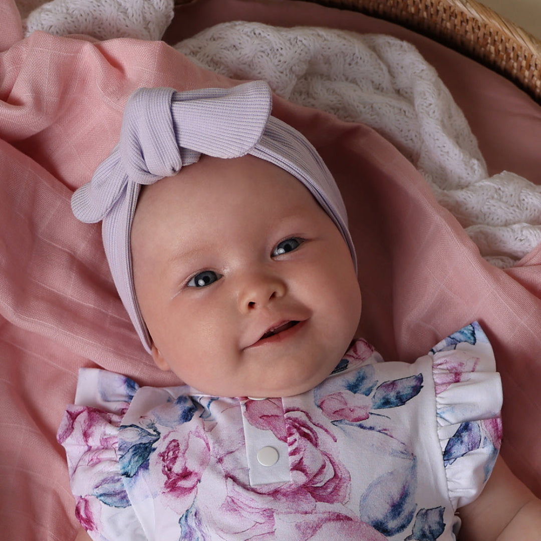 SNUGGLE HUNNY ORGANIC RIBBED TOPKNOT - LAVENDER