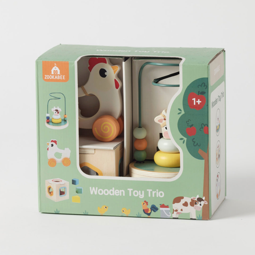 ZOOKABEE 3-IN-1 FARM ANIMALS WOODEN SET