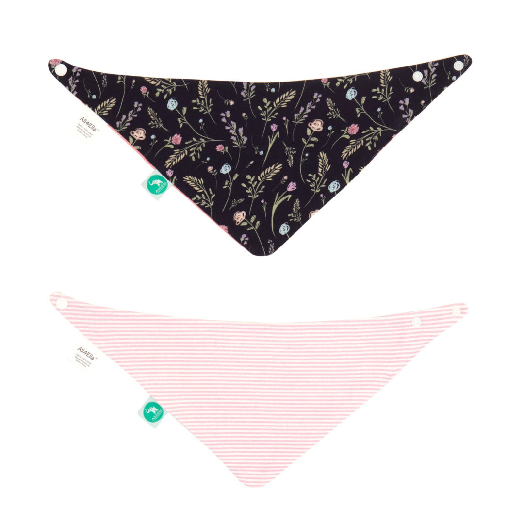 ALL 4 ELLA BANDANA BIBS 2PK - REVERSIBLE - NAVY FLORAL